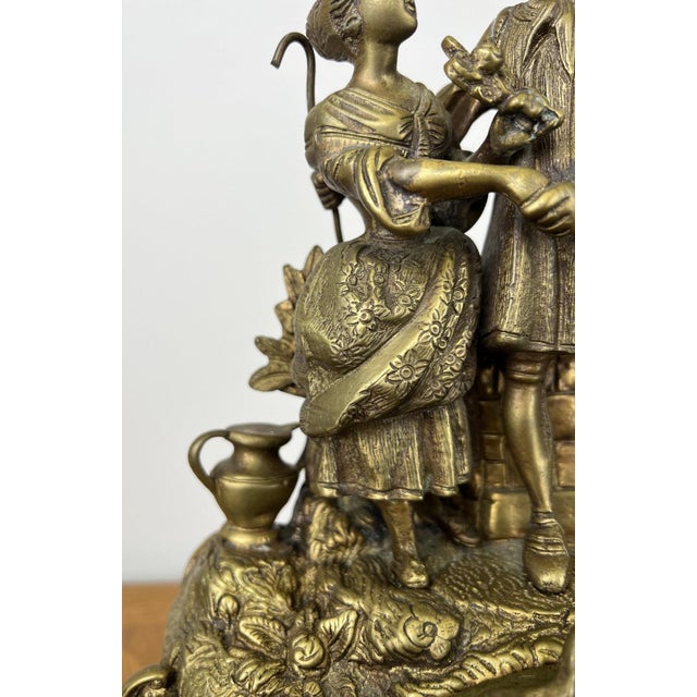 Vintage Brass Figurine Mantel Clock For Sale - Image 9 of 18