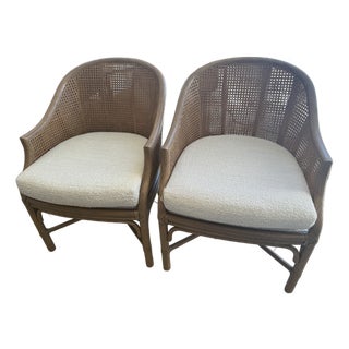Pair of McGuire Caned Toboggan Arm Chairs For Sale