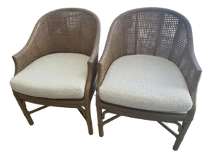 Pair of McGuire Caned Toboggan Arm Chairs