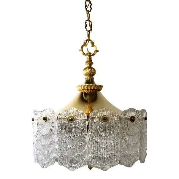 Hanging Lamp in Brass with Frosted Iced Glass For Sale - Image 13 of 15