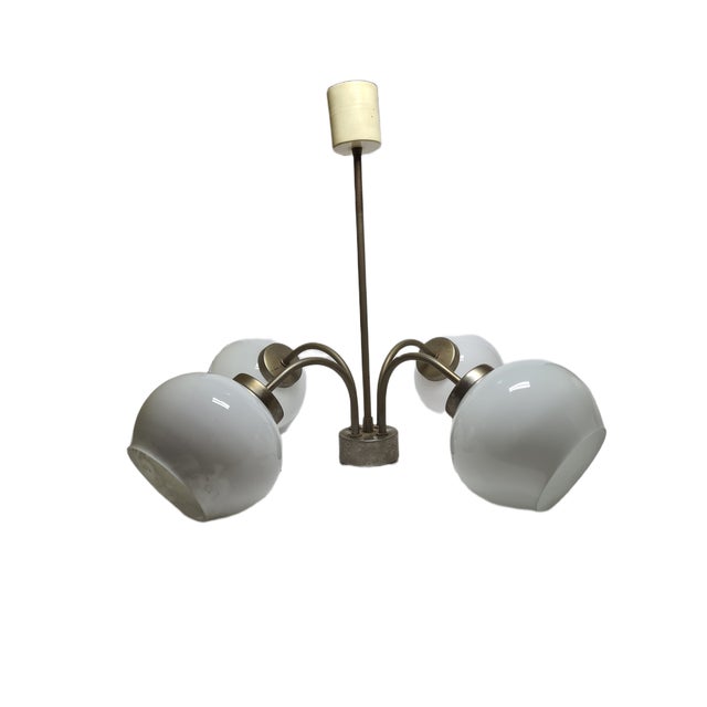 Postmodern Brass and Glass Chandelier, Poland, 1970s For Sale - Image 4 of 18