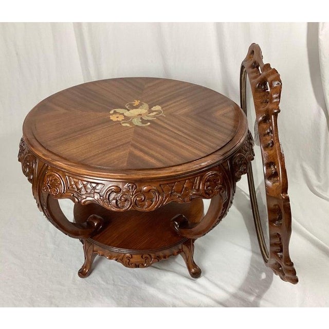 1930s Satinwood Inlaid Coffee Table With Lazy Susan Tray Table For Sale - Image 10 of 11