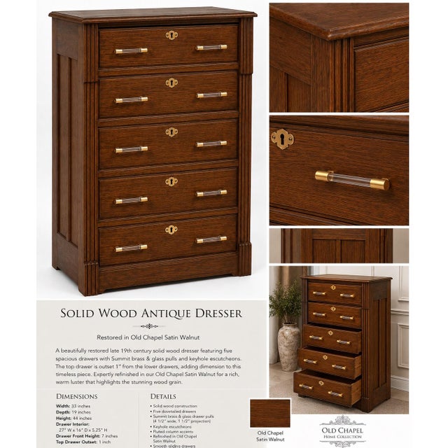 Rustic European Late 19th Century Solid Oak Five-Drawer Dresser in Old Chapel Satin Walnut™ For Sale - Image 3 of 3