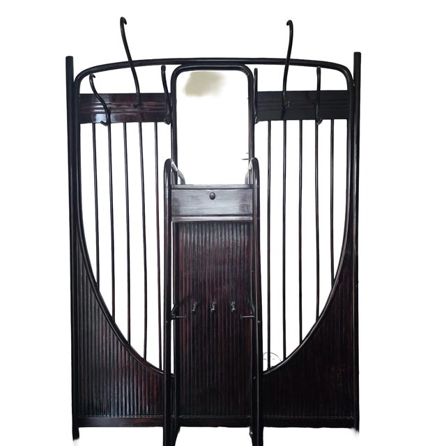 Rare and documented “Wandgarderobe Nr. 6” hall stand manufactured by Gebrüder Thonet, Vienna, designed before 1904 and...