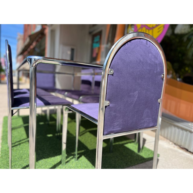 1970s Postmodern Italian Chrome & Glass Dining Table + 8 Chairs For Sale - Image 9 of 16