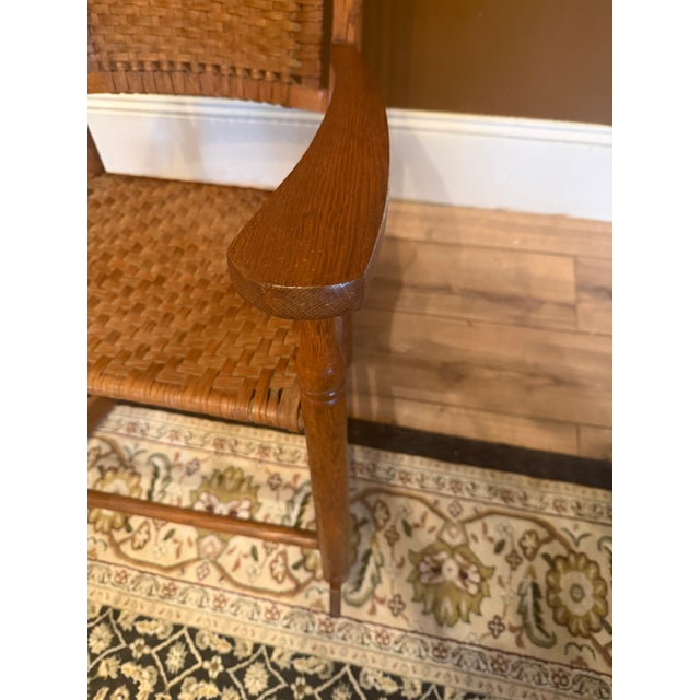 Antique Oak Rocking Chair With Woven Splint Seat and Back For Sale - Image 4 of 16