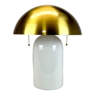 Modernist Mushroom “Gaia” Brass and Ceramic 2-Light Table Lamp by Mitzi/Hudson Valley Lighting For Sale