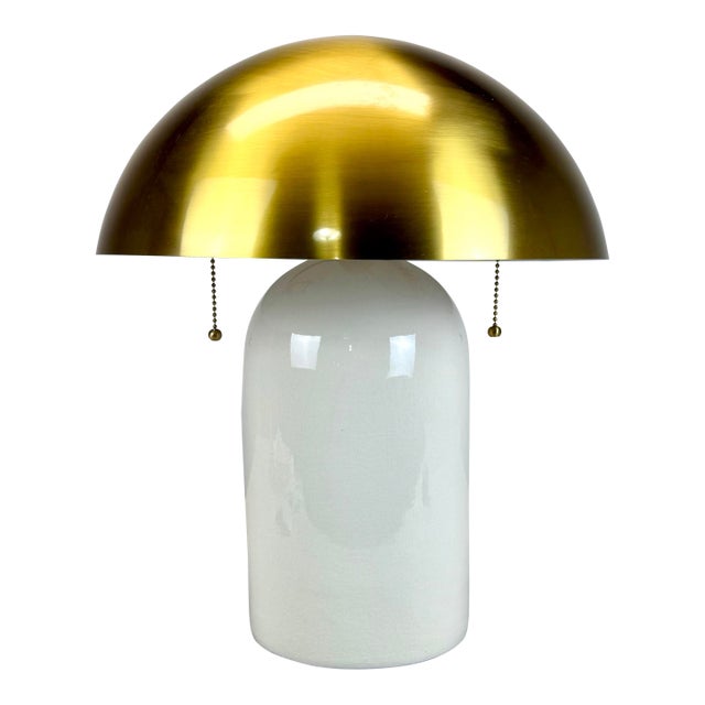 Modernist Mushroom “Gaia” Brass and Ceramic 2-Light Table Lamp by Mitzi/Hudson Valley Lighting For Sale