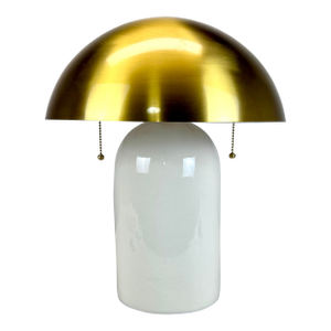Modernist Mushroom “Gaia” Brass and Ceramic 2-Light Table Lamp by Mitzi/Hudson Valley Lighting