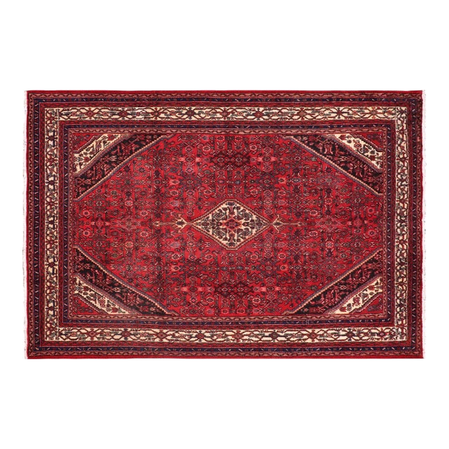 1970s Hand-Knotted Wool Rug – 8'4" X 11'10" Red & Blue Traditional Medallion Rug For Sale