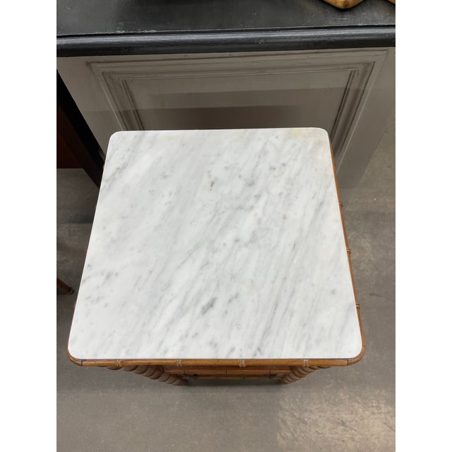 Marble top antique French Faux Bamboo Side Table often called pot cupboards. Makes a great bed side table or accent table...