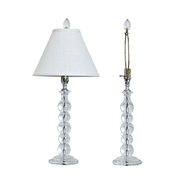 French Vintage Pair of Glass Table Lamps with New Shades For Sale In Baton Rouge - Image 6 of 6