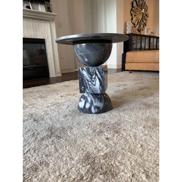 Lulu and Georgia "Elton" Sculptural Ebony Marble Side Table - Stacked Geometric For Sale In Austin - Image 6 of 9