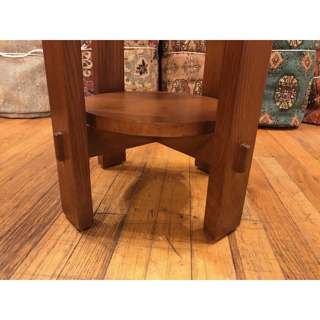 Mission Style Oak Round End Table - Walnut Stain For Sale - Image 4 of 13
