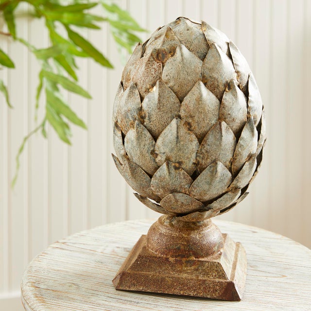 Metal Weathered Metal Artichoke Finial Small For Sale - Image 7 of 7