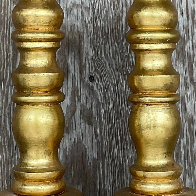 Vintage Gilt Turned Wood Candlesticks- a Pair For Sale - Image 10 of 12