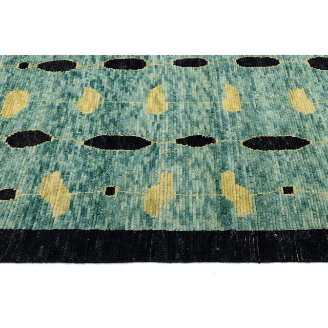 Azure Rain Modern Abstract Teal & Gold Moroccan Style Wool Rug 10x14 For Sale - Image 10 of 12