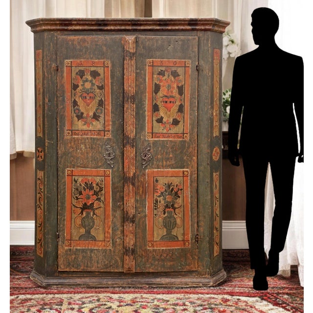 Green Floral Painted Cupboard, 1830s For Sale - Image 6 of 18