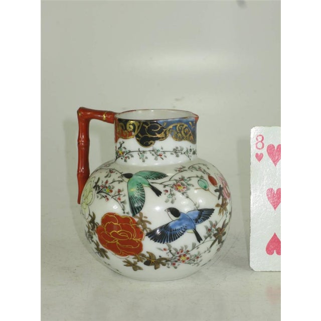 Mid 19th Century Antique Japanese Satsuma Pitcher Hand Panted Bird Floral 1800's Signed For Sale - Image 5 of 12