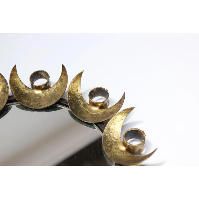 Gold Small Vintage Brutalist Gilded Mixed-Metal Decorative Wall Mirror For Sale - Image 8 of 11