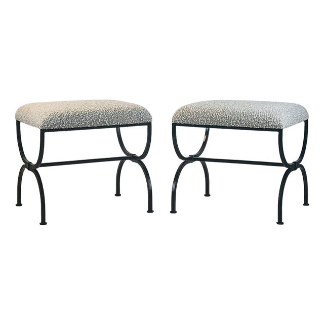 Pair of Wide 'Strapontin' Stools or Ottomans by Design Frères For Sale
