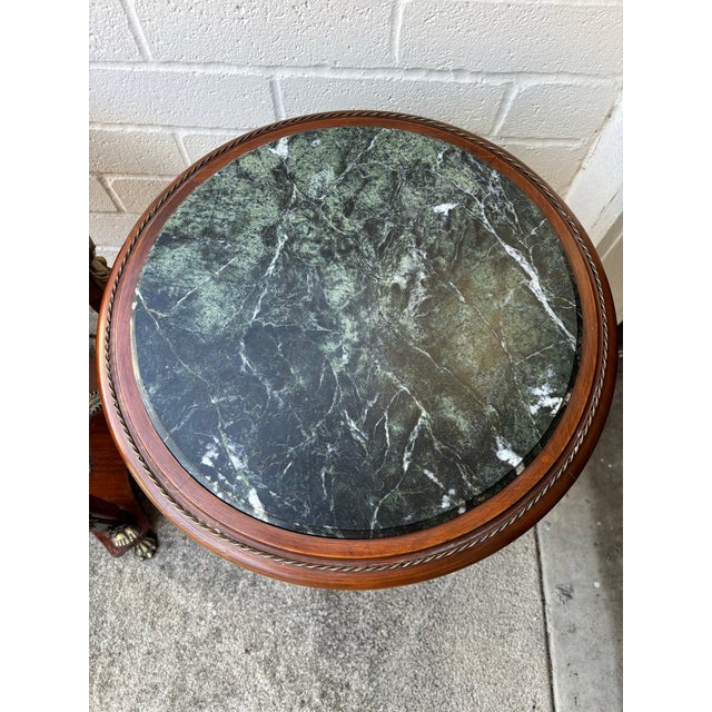 1990s Handmade Empire Style Gueridon Side Tables With a Green Marble Top and Brass Mounts For Sale - Image 10 of 10