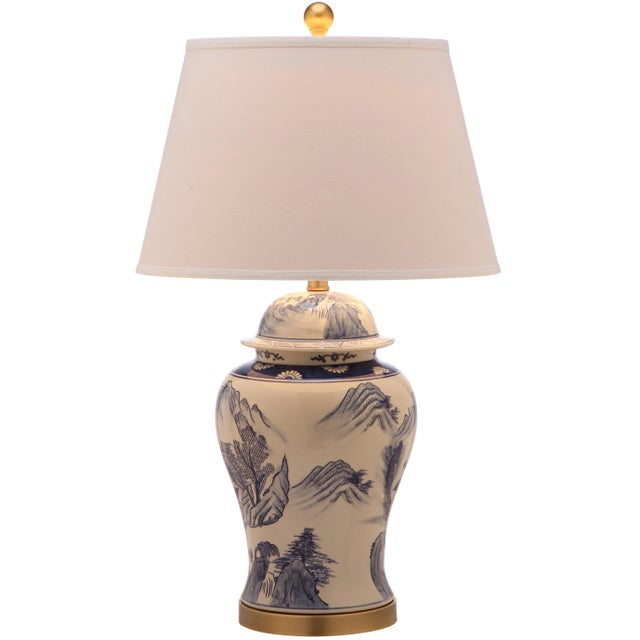 Modern 29.5 Inch H Ginger Jar Table Lamp in Blue & White - a Pair For Sale - Image 3 of 9