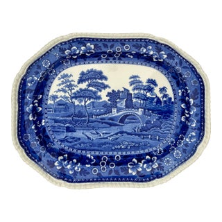 Antique Copeland Spode Tower Blue & White Transferware Platter, 17 Inch, Circa 1903 For Sale
