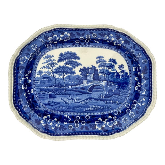 Antique Copeland Spode Tower Blue & White Transferware Platter, 17 Inch, Circa 1903 For Sale