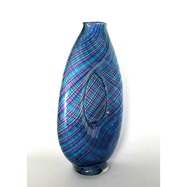 Handblown Art Glass With Reticello Pattern in Blue and Lavendar in Murano Style For Sale In Chicago - Image 6 of 14