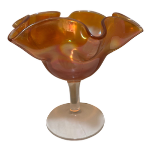 Vintage Fenton Style Marigold Carnival Glass Ruffled Compote