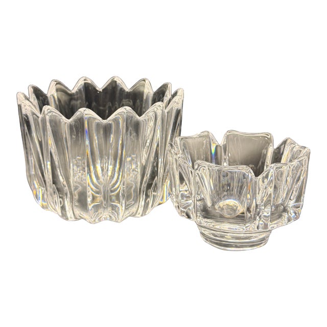 Orrefors Jan Johansson “Fleur” Crystal Bowls – Set of 2 For Sale