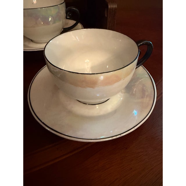 Antique White Block Germany Lusterware Tea Set Art Deco Iridescent 1930s JLB S - 15 pcs For Sale - Image 10 of 16