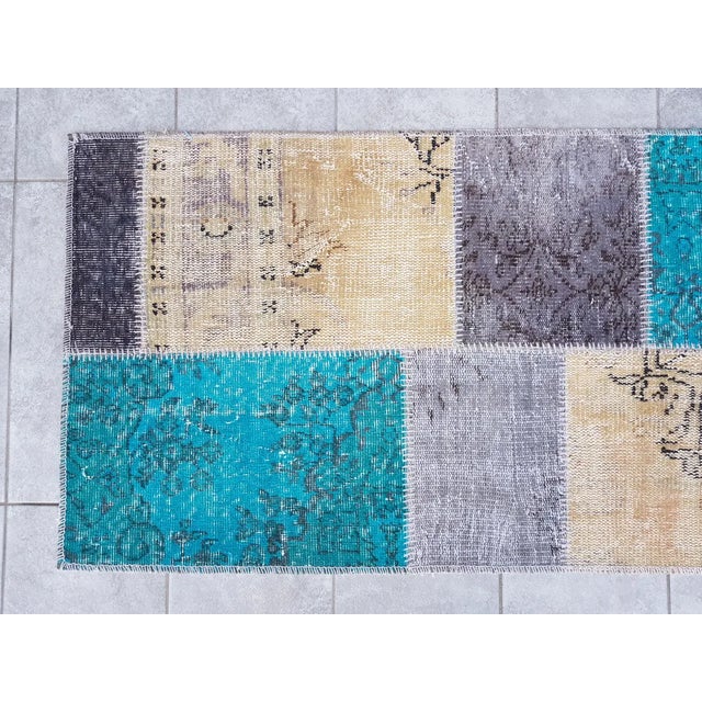Beige & Blue Vintage Runner Rug For Sale - Image 9 of 10