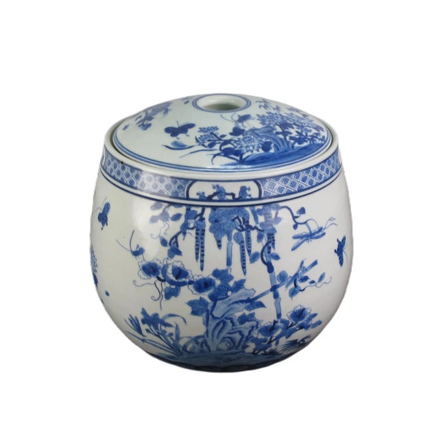 Blue & White Round Jar With Lid For Sale - Image 9 of 9