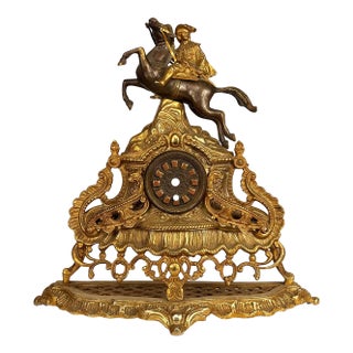 Antique Rococo Brass Equestrian Horse Mantle Clock Case For Sale