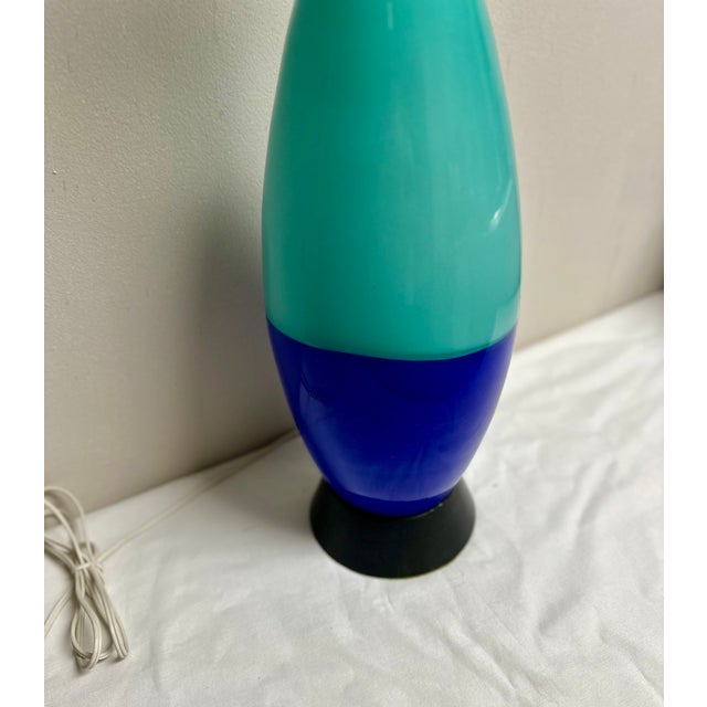 Royal Blue Mid-Century Two Tone Turqoise Royal Blue Color Blocked Glass Lamp For Sale - Image 8 of 9