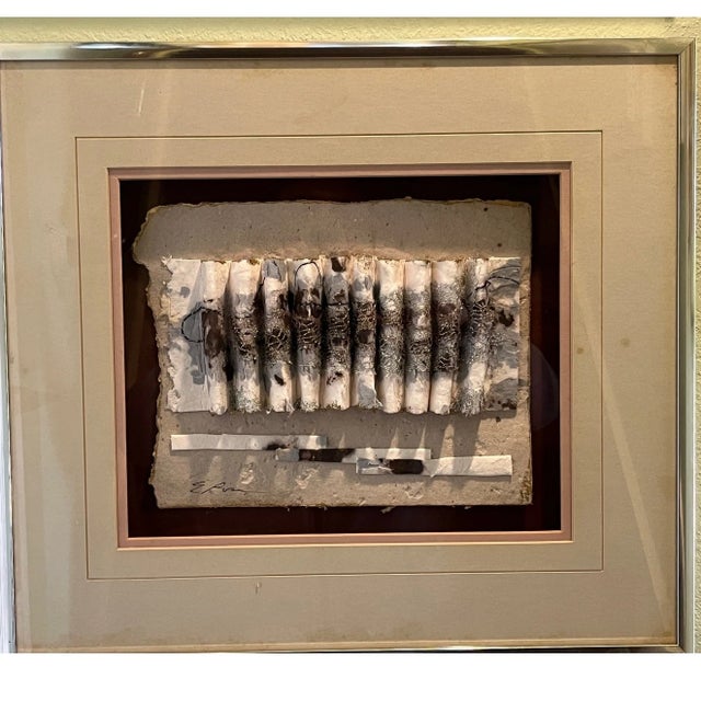 Mid 20th Century E. Rose Signed Mixed Media Textured Fiber Paper Art in Frame 16" x 18.25" For Sale - Image 4 of 4