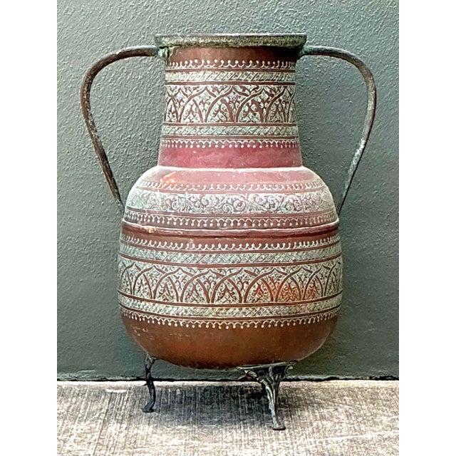 Vintage Engraved Copper Amphora Floor Vase For Sale - Image 12 of 12