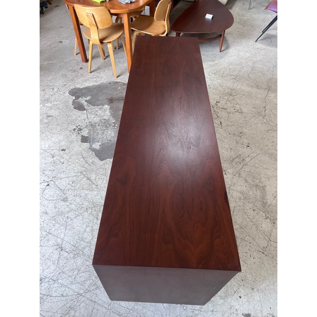 Refinished Vintage Open Cabinet Walnut Credenza For Sale - Image 9 of 9