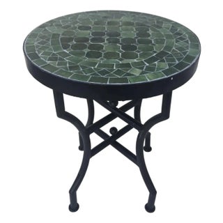 14" Mini Moroccan Mosaic Accent Table – Tamegroute Green Tile Top / Low Base For Sale
