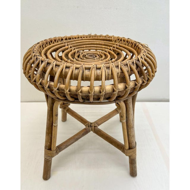 Mid-Century French Woven Bamboo Rattan Stool, 1950s For Sale - Image 13 of 13