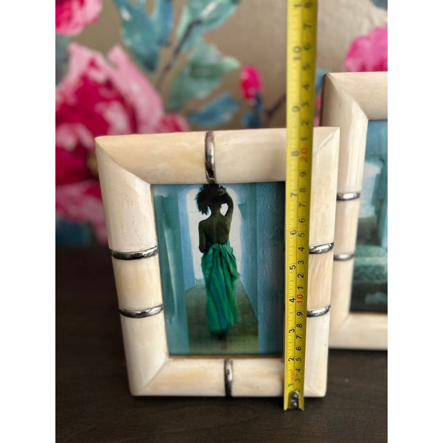 Art Deco Set of 3, Bone and Metal Picture Frames For Sale - Image 3 of 7