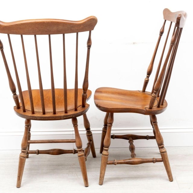 1970s Pair of Vintage L. Hitchcock Maple Windsor Fan-Back Side Chairs, Hand-Stenciled, Circa 1970 For Sale - Image 5 of 7