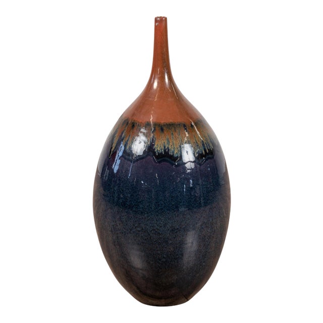 Vintage Northern Thai Chiang Mai Blue and Brown Vase from the Prem Collection For Sale