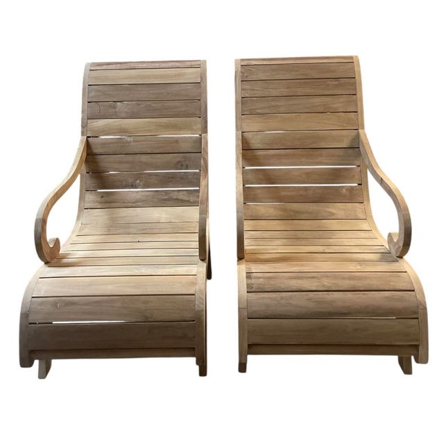 Mid-Century Modern Pair of Vintage Solid Teak Sculptural Steamer-Style Chaise Lounge Chairs For Sale - Image 3 of 12