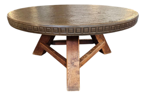 Round Brutalist Coffee Table with Brass Copper Top, 1960s