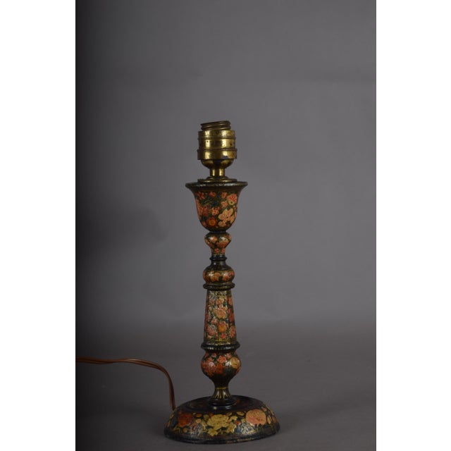 Antique Hand-Painted Kashmiri Wooden Table Lamp Base, 1910s For Sale - Image 6 of 16