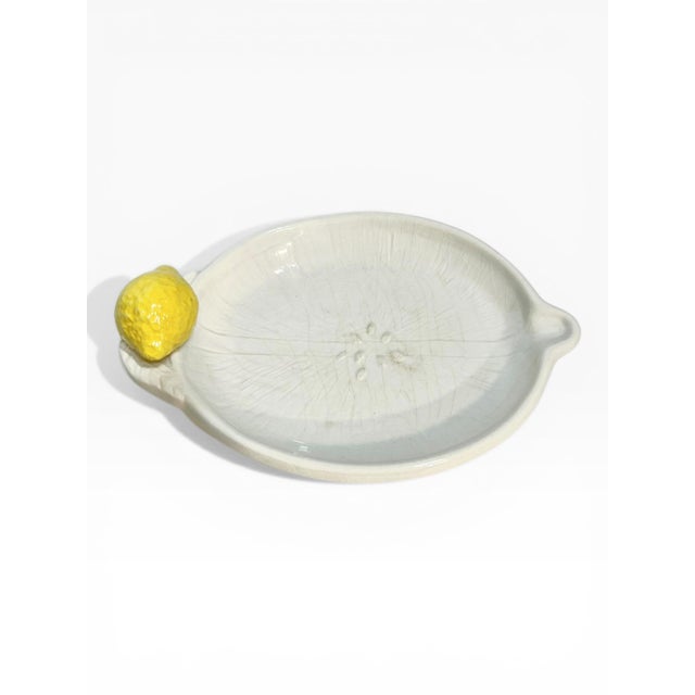 Majolica Vintage Italian Majolica Trompe L’Oeil Ceramic Lemon Dish For Sale - Image 4 of 11