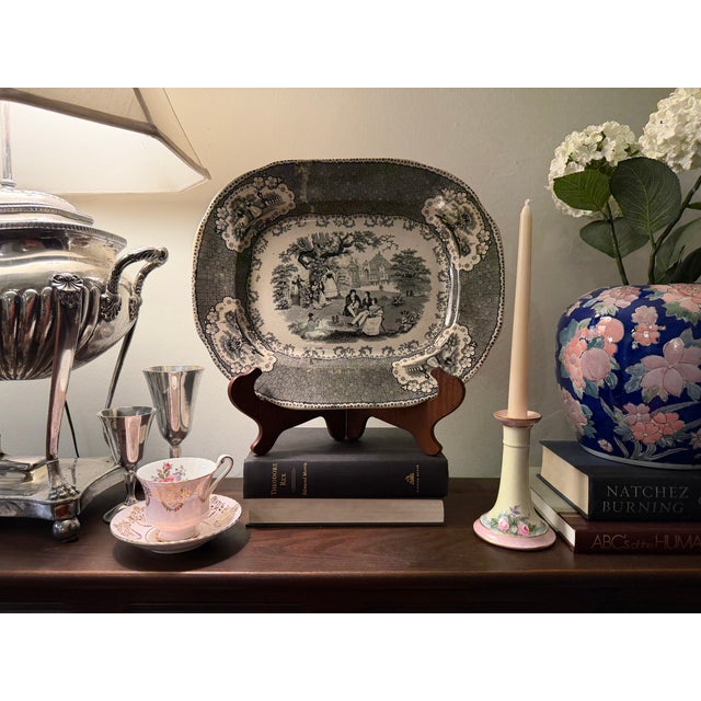 Mid-19th Century English Black Transferware Romantic Scenic Platter, Circa 1850–1870 For Sale - Image 4 of 18